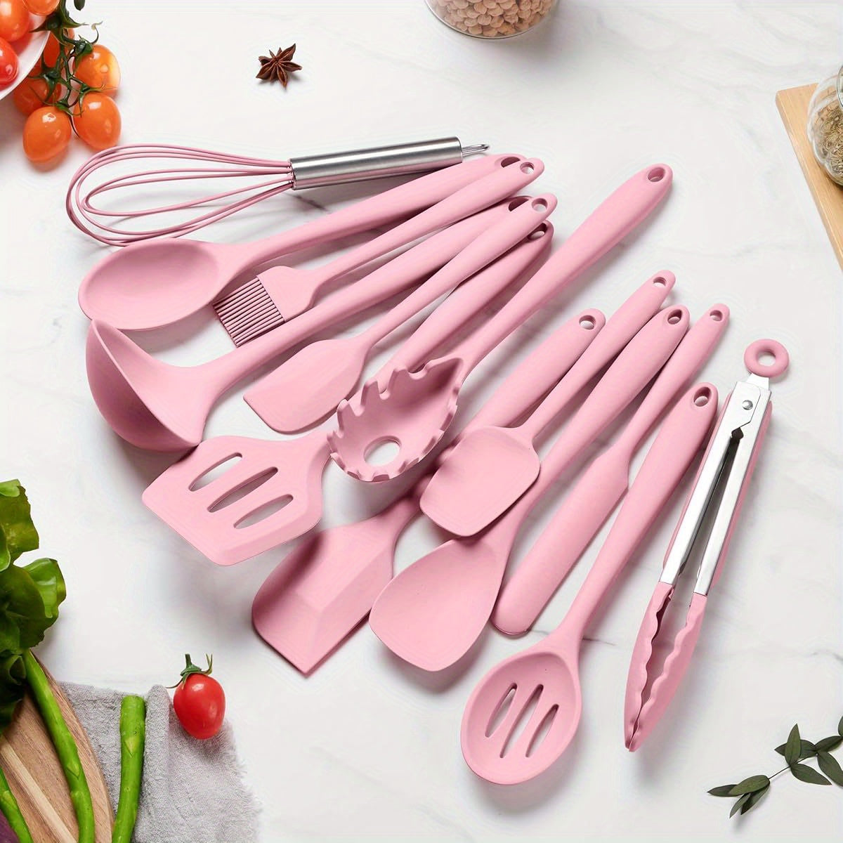 14pcs Kitchen Utensils Set, Silicone Cooking Utensils Spatula Set with Holder, Heat Resistant Cookware Tools Includes Spoon Turner Whisk Tong, Dishwasher Safe