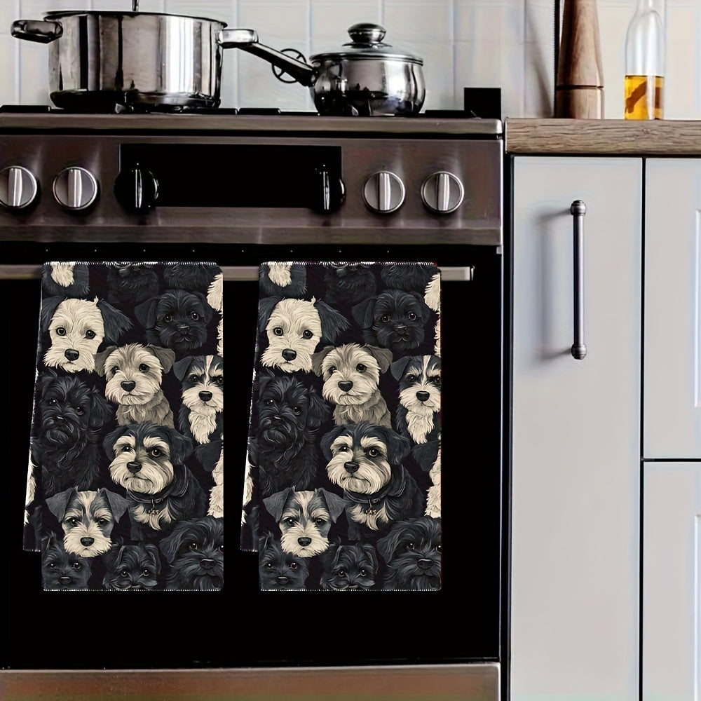 2pcs Vintage Miniature Schnauzer Kitchen Towels - 16.0x24.0inch