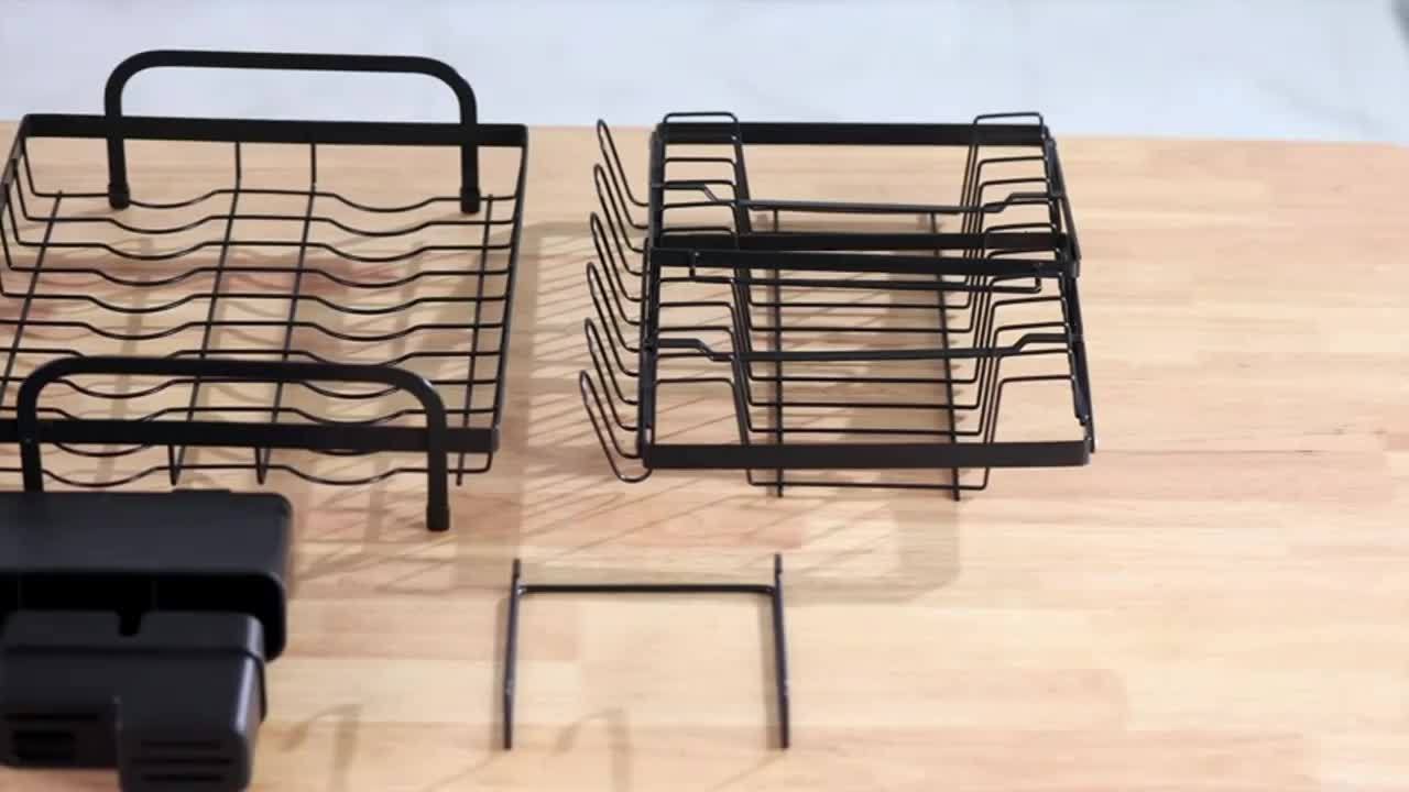 [2-Tier Rustproof Dish Drying Rack] 2-Tier Metal Dish Drying Rack with Drainboard, Multifunctional Kitchen Dish Rack with Utensil & Cup Holder, Space-Saving