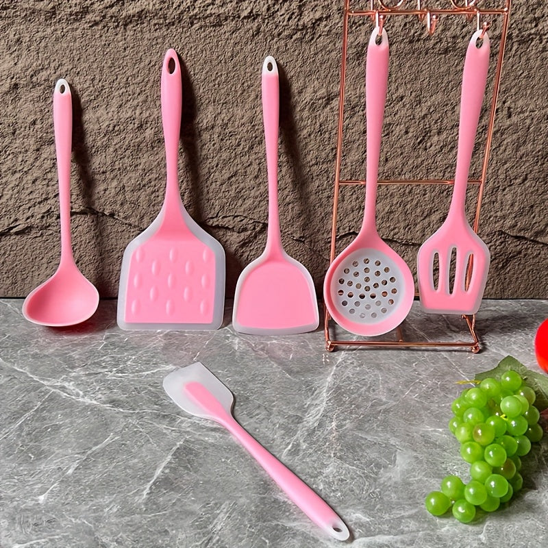Utensil Sets Novel High-temperature Resistant Silicone Kitchen Cooking Utensils Set, 7pcs, With Storage Rack