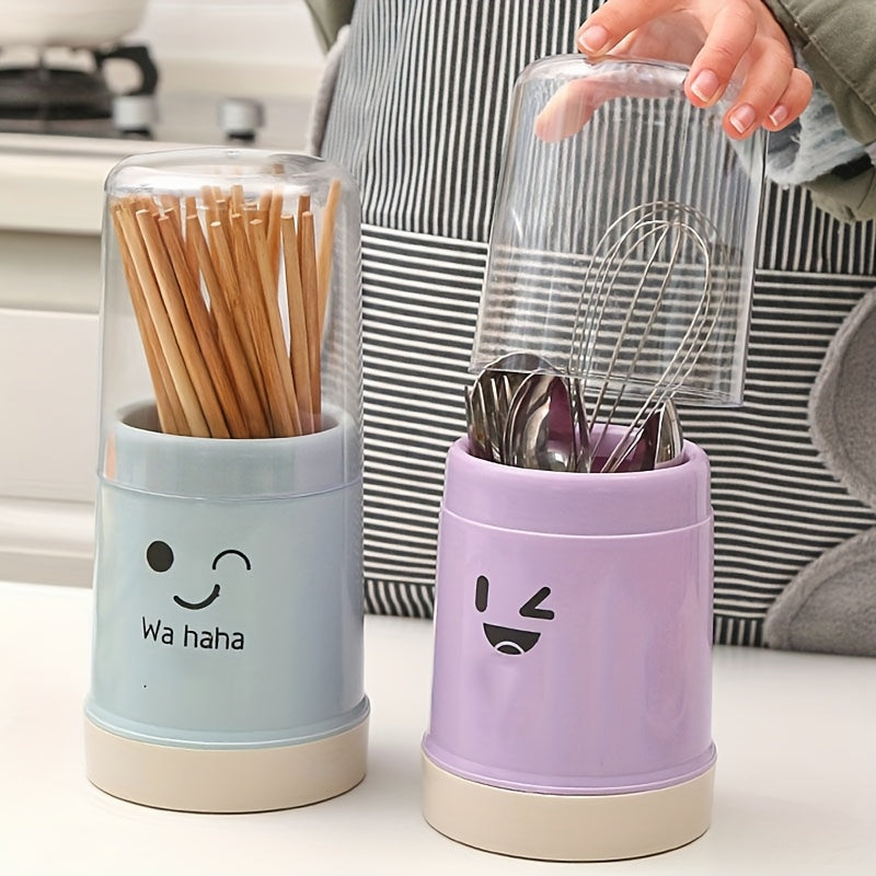 Smiling Face Kitchen Utensil Holder – Pink & White Cutlery Storage Jar for Chopsticks, Spoons, and More – Fun and Functional Kitchen Organizer with " Design, Dining Room Organizer | Whimsical Kitchenware | Smooth Texture