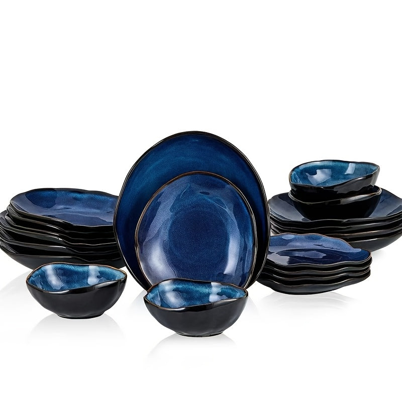 20pcs Scandinavian Style Ceramic Dinnerware Set - Cat's Eye Blue