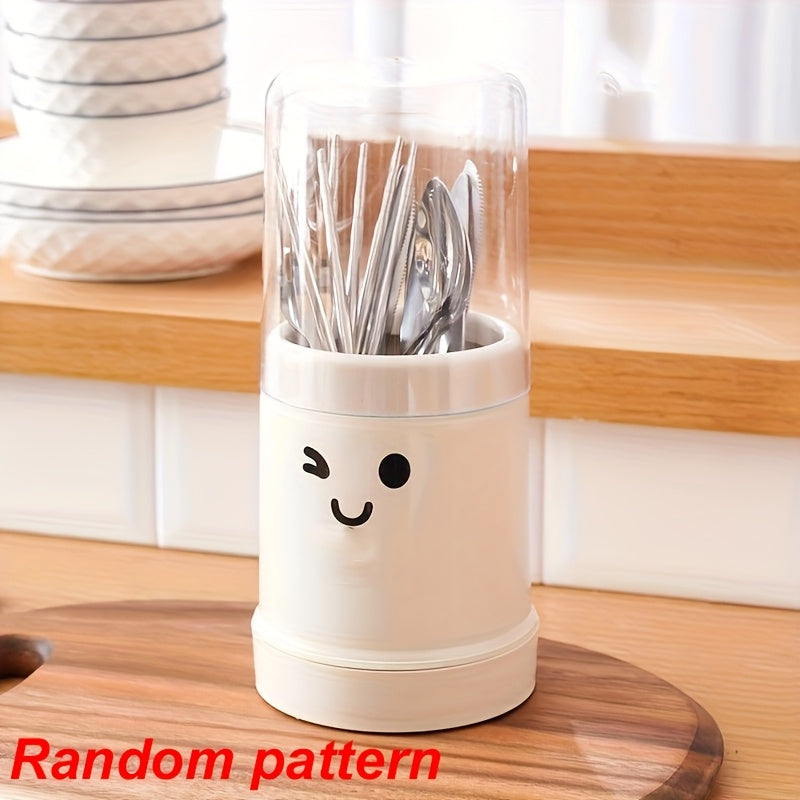 Smiling Face Kitchen Utensil Holder – Pink & White Cutlery Storage Jar for Chopsticks, Spoons, and More – Fun and Functional Kitchen Organizer with " Design, Dining Room Organizer | Whimsical Kitchenware | Smooth Texture