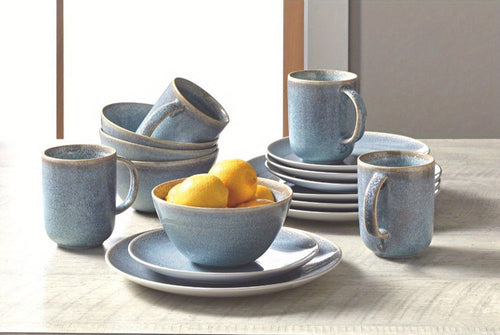 16pcs blue pottery tableware set, round design, durable and beautiful, suitable for daily use