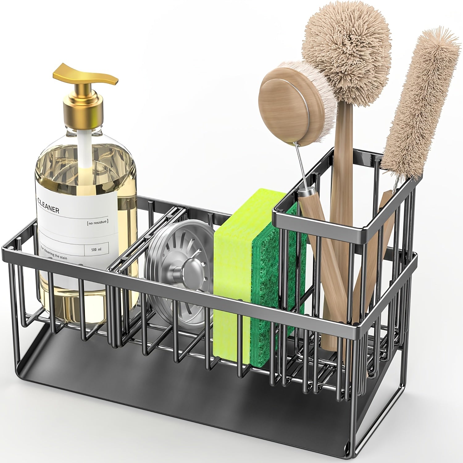 1pc 304 Stainless Steel Black Kitchen Sink Drainer Rack, Kitchen Sink Sponge Rack