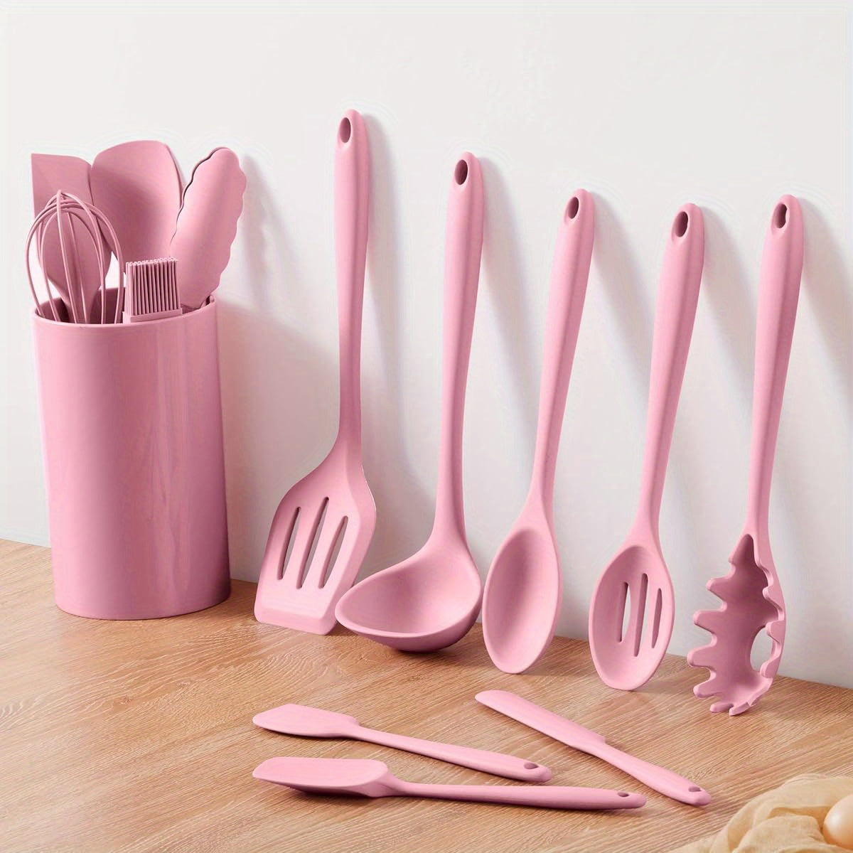 14pcs Kitchen Utensils Set, Silicone Cooking Utensils Spatula Set with Holder, Heat Resistant Cookware Tools Includes Spoon Turner Whisk Tong, Dishwasher Safe