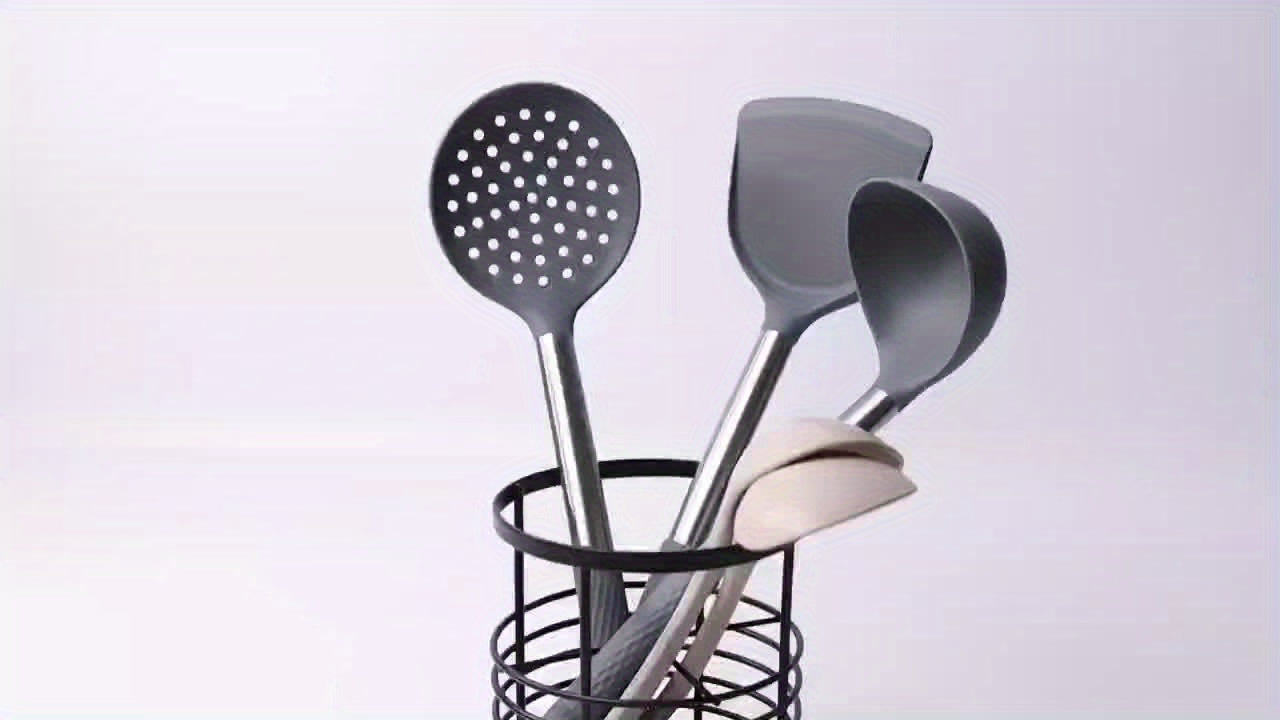 1pc Utensil Crock - Countertop Vertical Round Multifunctional Hollow Kitchenware Drain Rack with Storage for Knife, Fork, Chopsticks, Spatula, Spoon and Kitchen Organizers