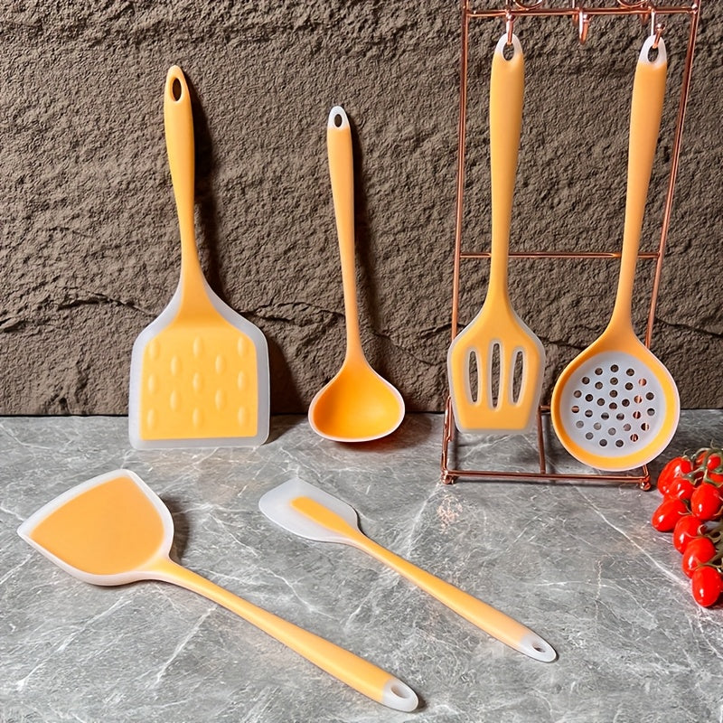 Utensil Sets Novel High-temperature Resistant Silicone Kitchen Cooking Utensils Set, 7pcs, With Storage Rack
