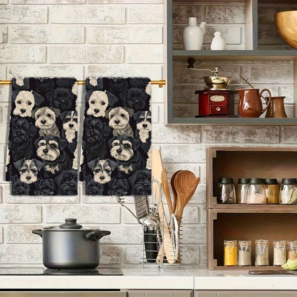 2pcs Vintage Miniature Schnauzer Kitchen Towels - 16.0x24.0inch