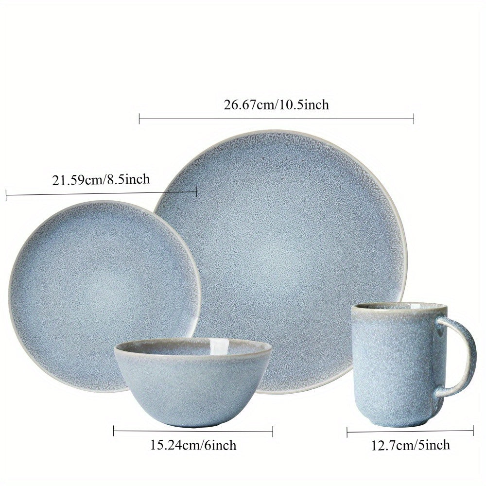 16pcs blue pottery tableware set, round design, durable and beautiful, suitable for daily use
