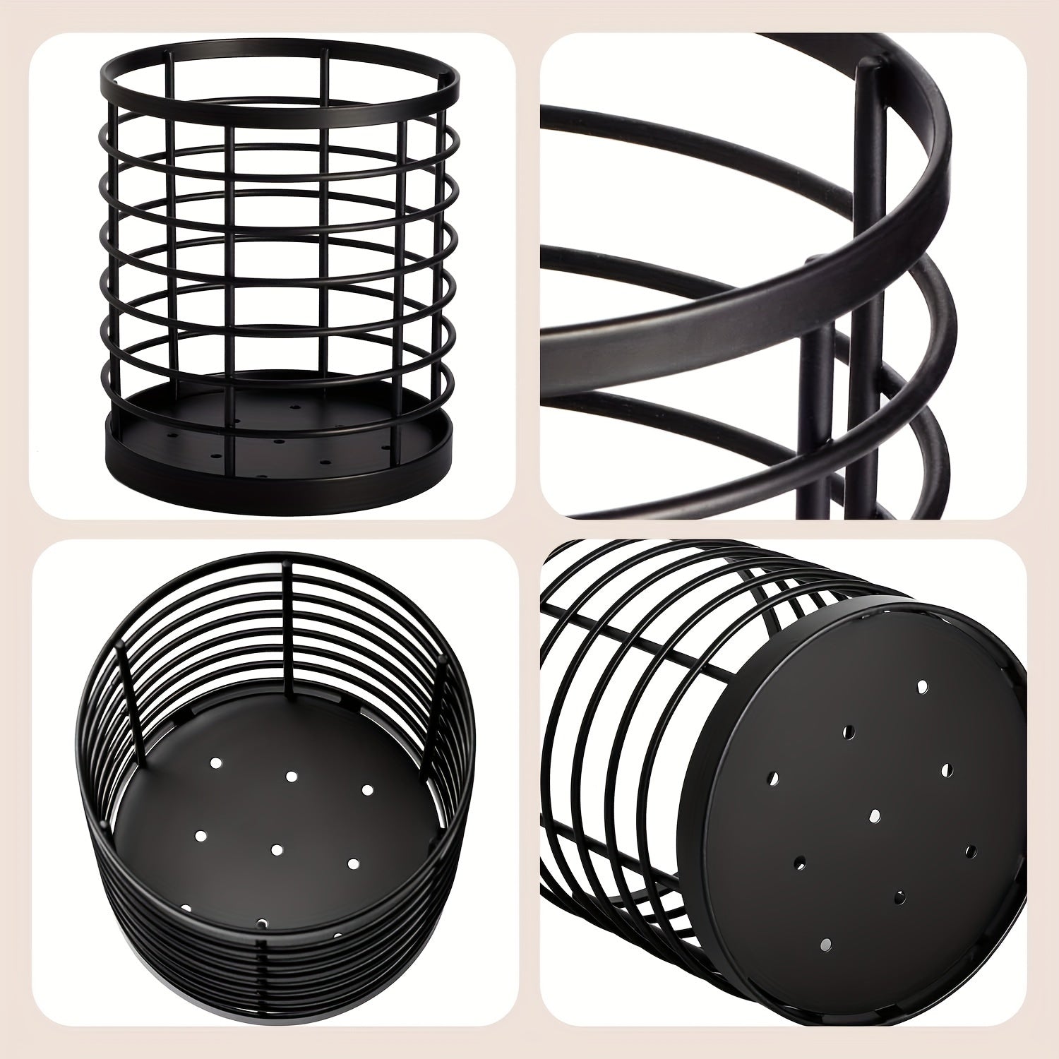 1pc Utensil Crock - Countertop Vertical Round Multifunctional Hollow Kitchenware Drain Rack with Storage for Knife, Fork, Chopsticks, Spatula, Spoon and Kitchen Organizers