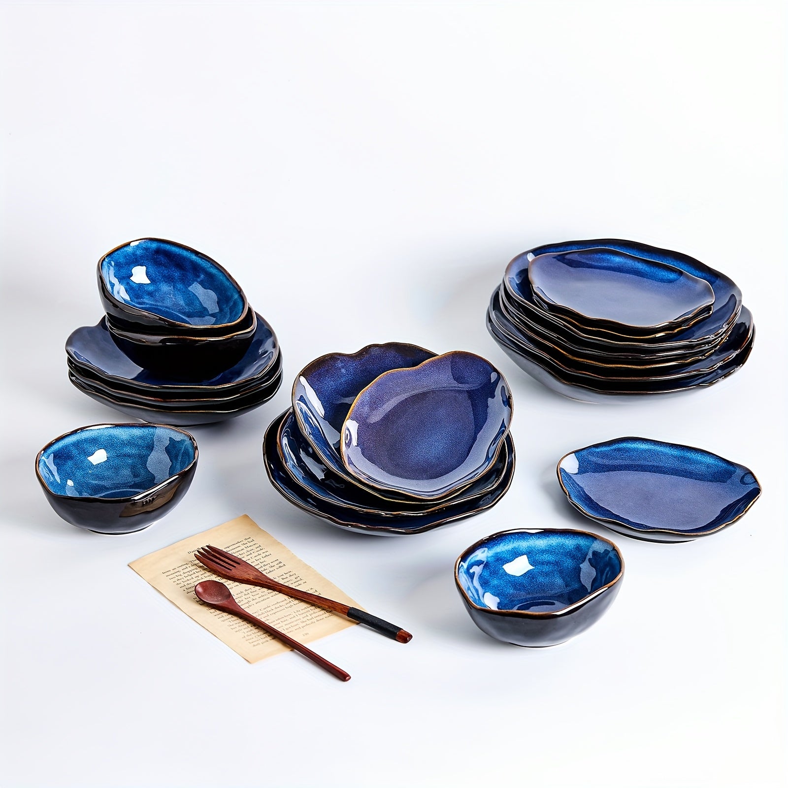 20pcs Scandinavian Style Ceramic Dinnerware Set - Cat's Eye Blue