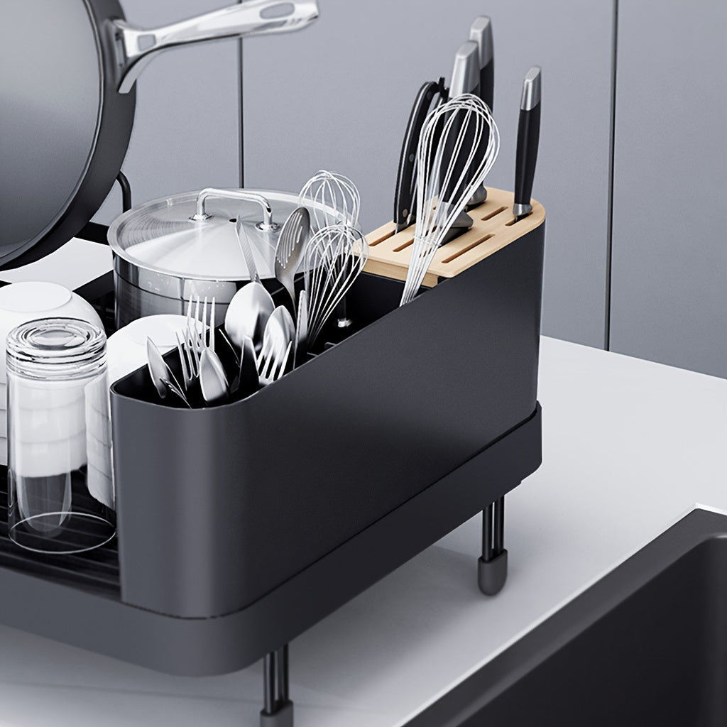Large Anti-Rust Extendable Dish Drying Rack With Cutlery Holders, Multifunctional Dish Rack And Drainboard Set