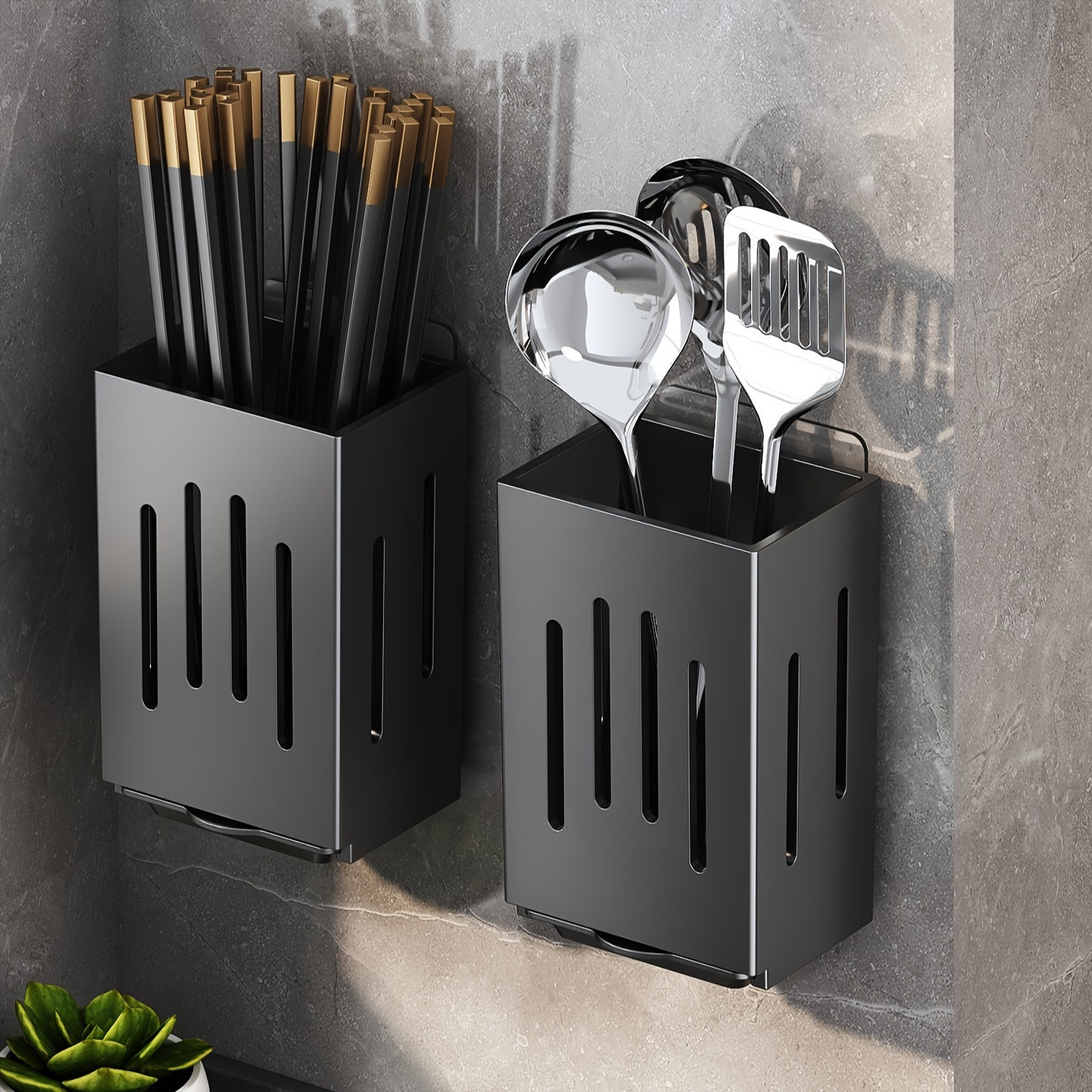 Kitchen Storage Set 2pcs- Multifunctional Utensil and Chopstick Holder, Wall-Mounted or Freestanding, Durable Plastic Multi-Layer Design, Suitable for Utensils and Cutlery