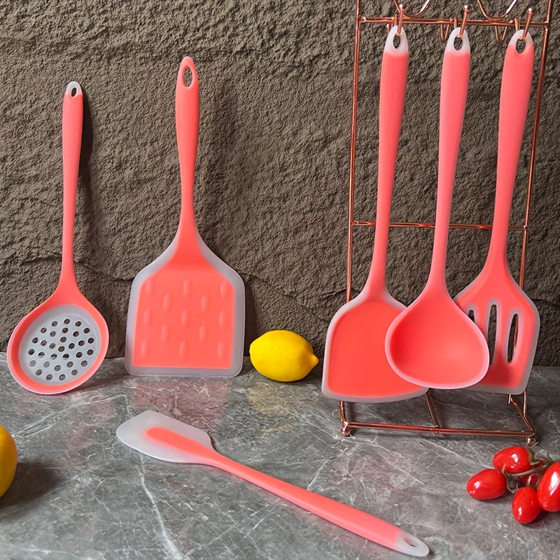 Utensil Sets Novel High-temperature Resistant Silicone Kitchen Cooking Utensils Set, 7pcs, With Storage Rack