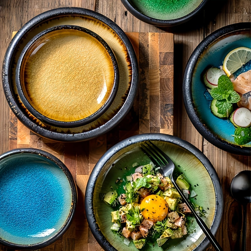 4pcs  Creative High-end Kiln Ice Glazed Porcelain Plates - Sashimi, Salad, Dessert, Ham Plates for Home Kitchen Sushi Shop, Christmas - Tableware Accessories, Kitchenware