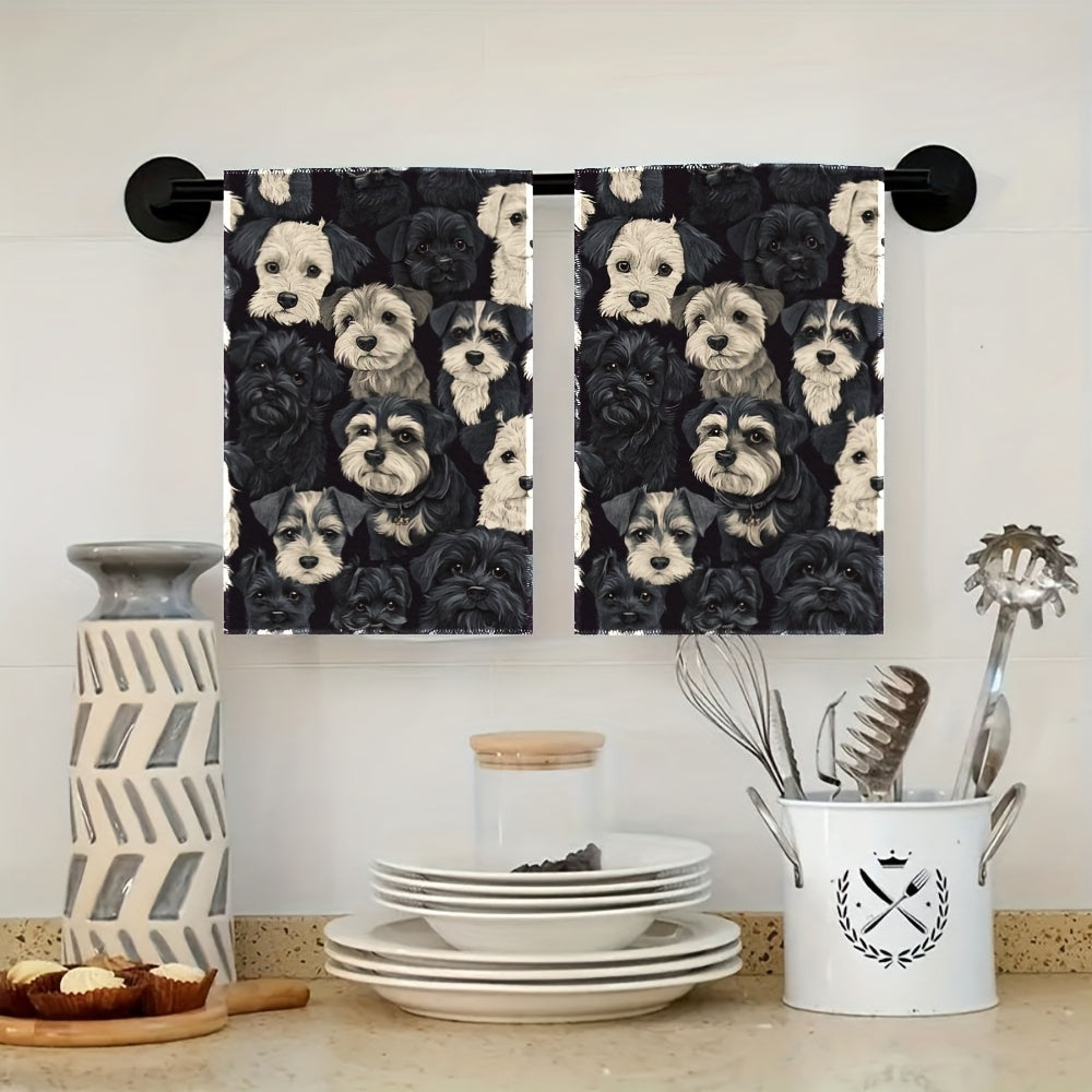 2pcs Vintage Miniature Schnauzer Kitchen Towels - 16.0x24.0inch