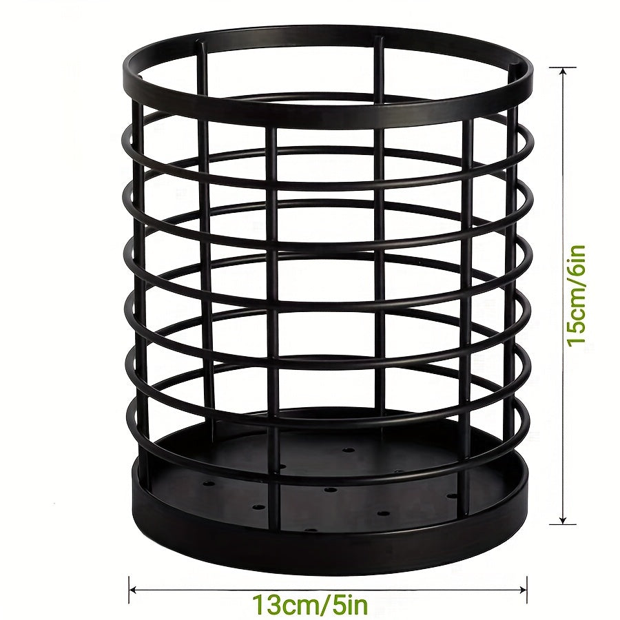 1pc Utensil Crock - Countertop Vertical Round Multifunctional Hollow Kitchenware Drain Rack with Storage for Knife, Fork, Chopsticks, Spatula, Spoon and Kitchen Organizers
