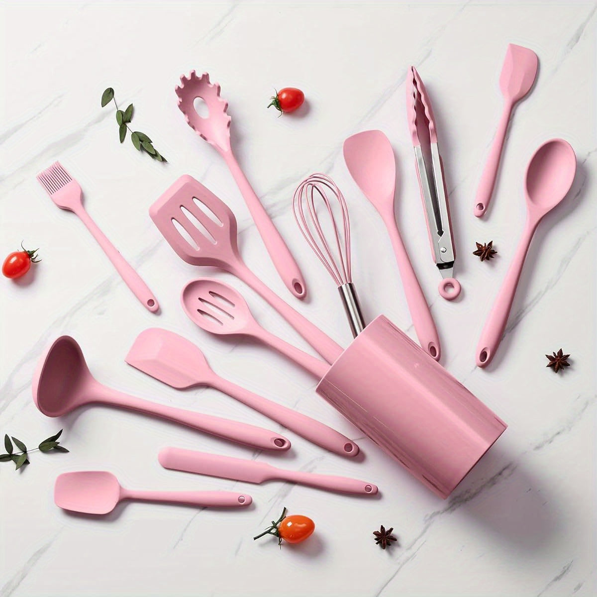 14pcs Kitchen Utensils Set, Silicone Cooking Utensils Spatula Set with Holder, Heat Resistant Cookware Tools Includes Spoon Turner Whisk Tong, Dishwasher Safe