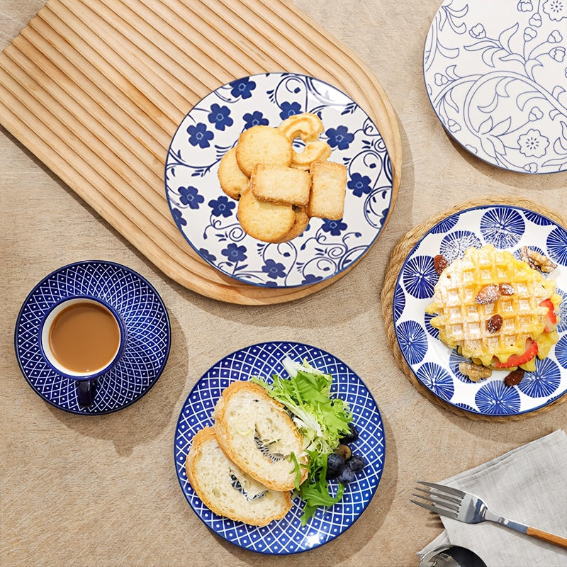 12/24pcs Ceramic Dinnerware Set, Blue Porcelain Plates And Bowls. Suitable For Kitchen & Restaurant & Weddings & Dinner Use. Serving For Steak, Pasta, Salad, Dessert. Microwave & Dishwasher & Oven Safe. Elegant Gift For Weddings And Holidays.