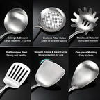 Stainl Steel Kitchen Utensils Set with Wooden Handle 6 PCS Profional Cooking Utensils Set Wok Spatula Ladle Skimmer Slotted Spatula Turner Spaghetti Spoon Large Spoon