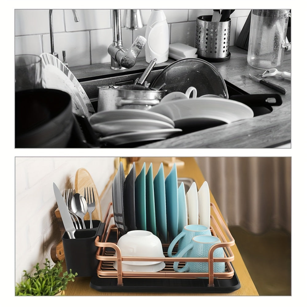 1pc Aluminum Dish Rack, Dish Drain Rack, Detachable Kitchen Counter Organizer Above Sink, Very Suitable For Storing Dishes, Bowls, Cups And Tableware, Dish Drying Rack.