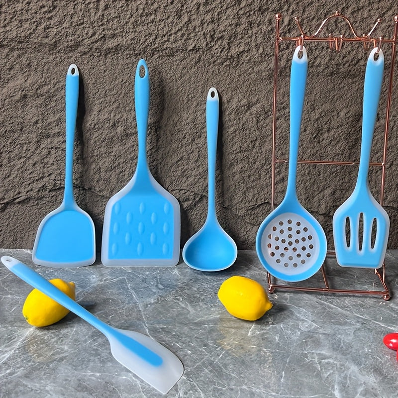 Utensil Sets Novel High-temperature Resistant Silicone Kitchen Cooking Utensils Set, 7pcs, With Storage Rack