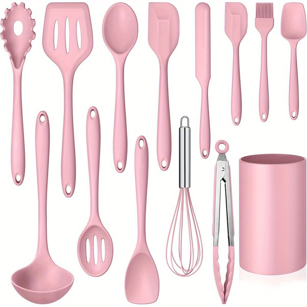 14pcs Kitchen Utensils Set, Silicone Cooking Utensils Spatula Set with Holder, Heat Resistant Cookware Tools Includes Spoon Turner Whisk Tong, Dishwasher Safe