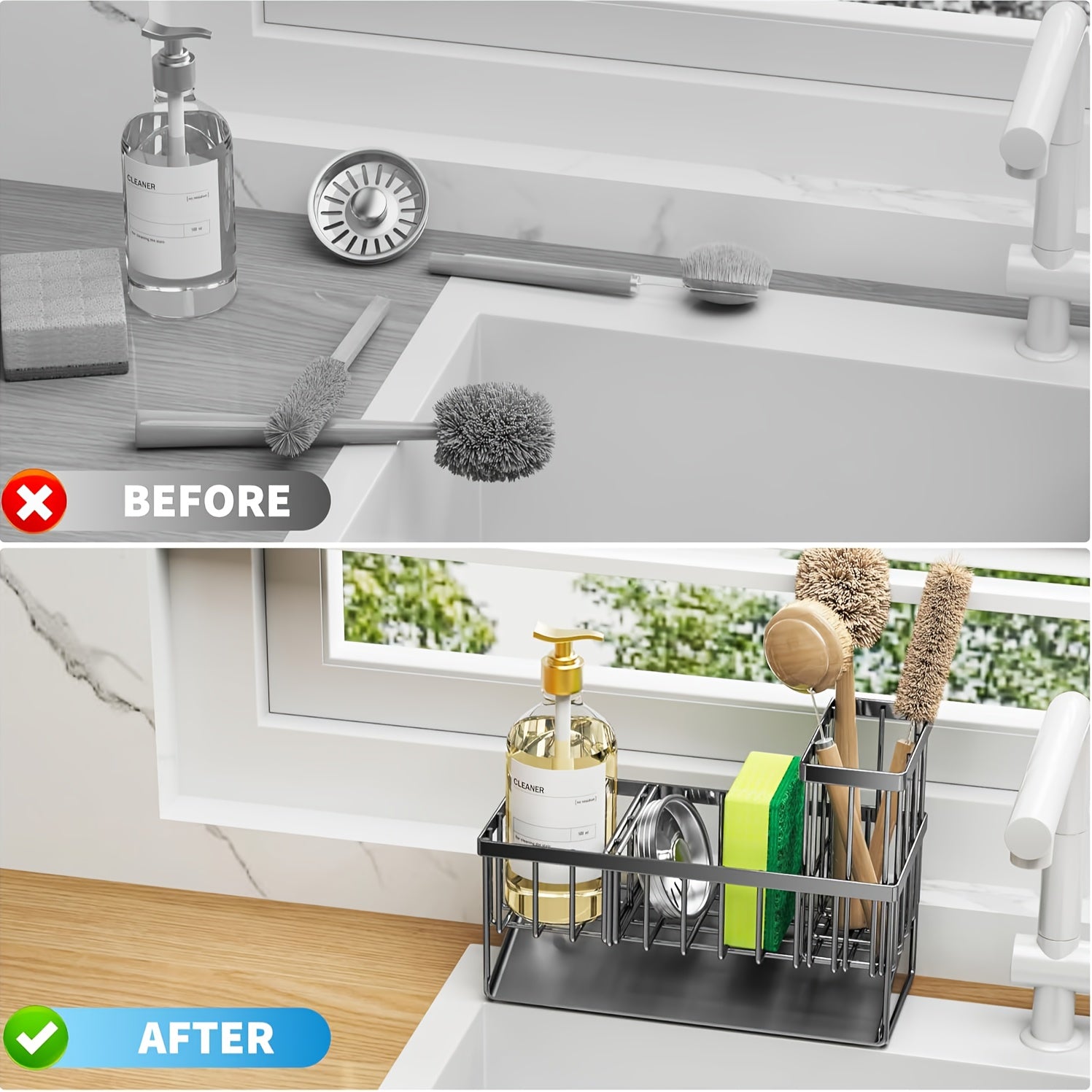 1pc 304 Stainless Steel Black Kitchen Sink Drainer Rack, Kitchen Sink Sponge Rack