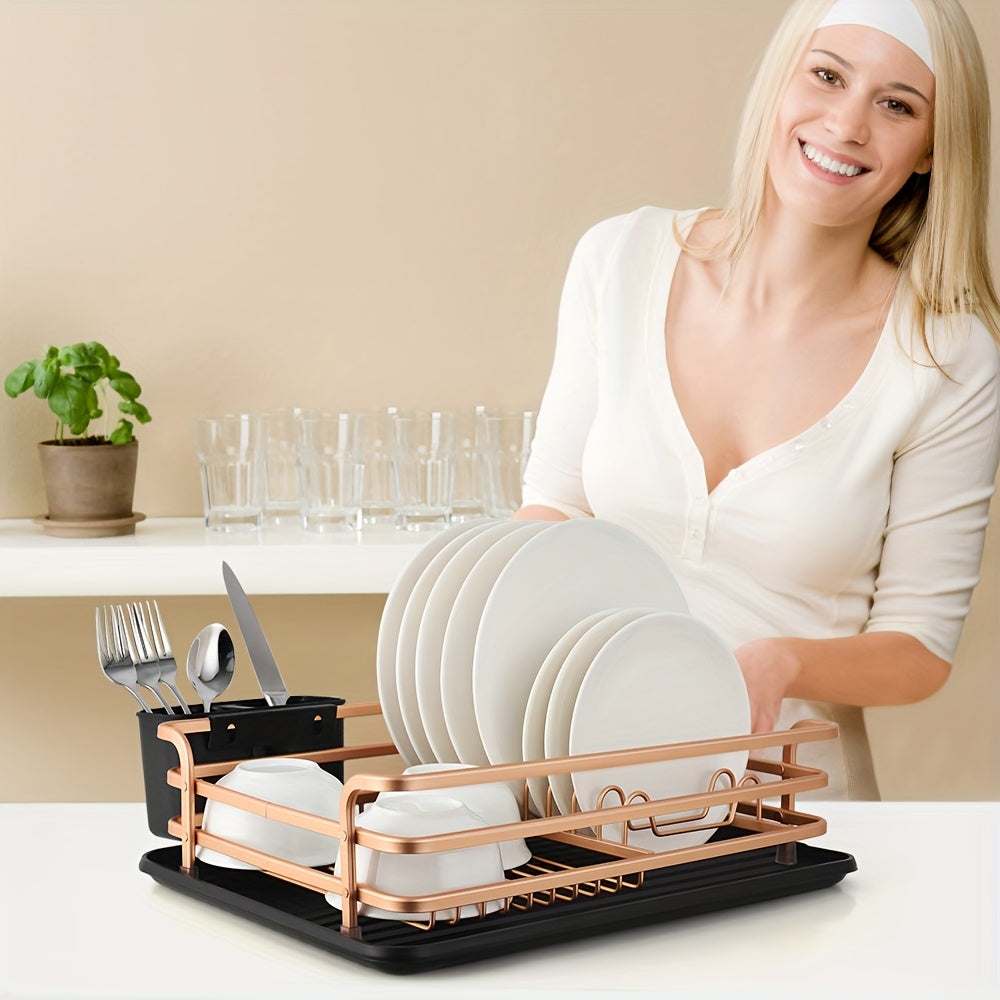 1pc Aluminum Dish Rack, Dish Drain Rack, Detachable Kitchen Counter Organizer Above Sink, Very Suitable For Storing Dishes, Bowls, Cups And Tableware, Dish Drying Rack.