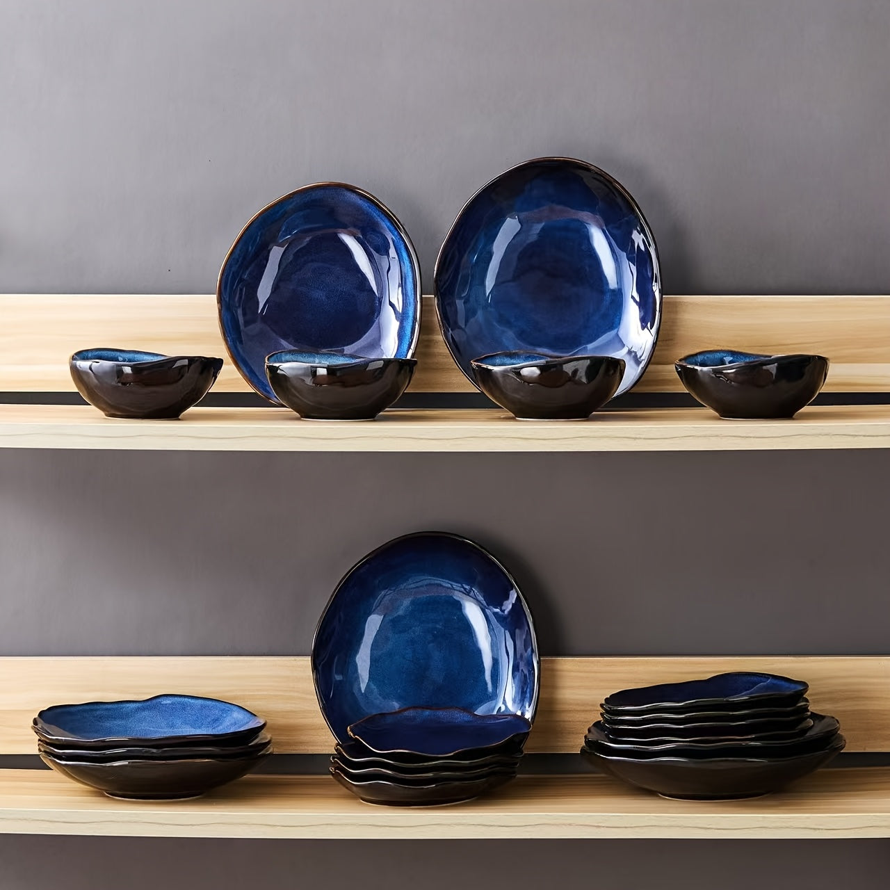20pcs Scandinavian Style Ceramic Dinnerware Set - Cat's Eye Blue