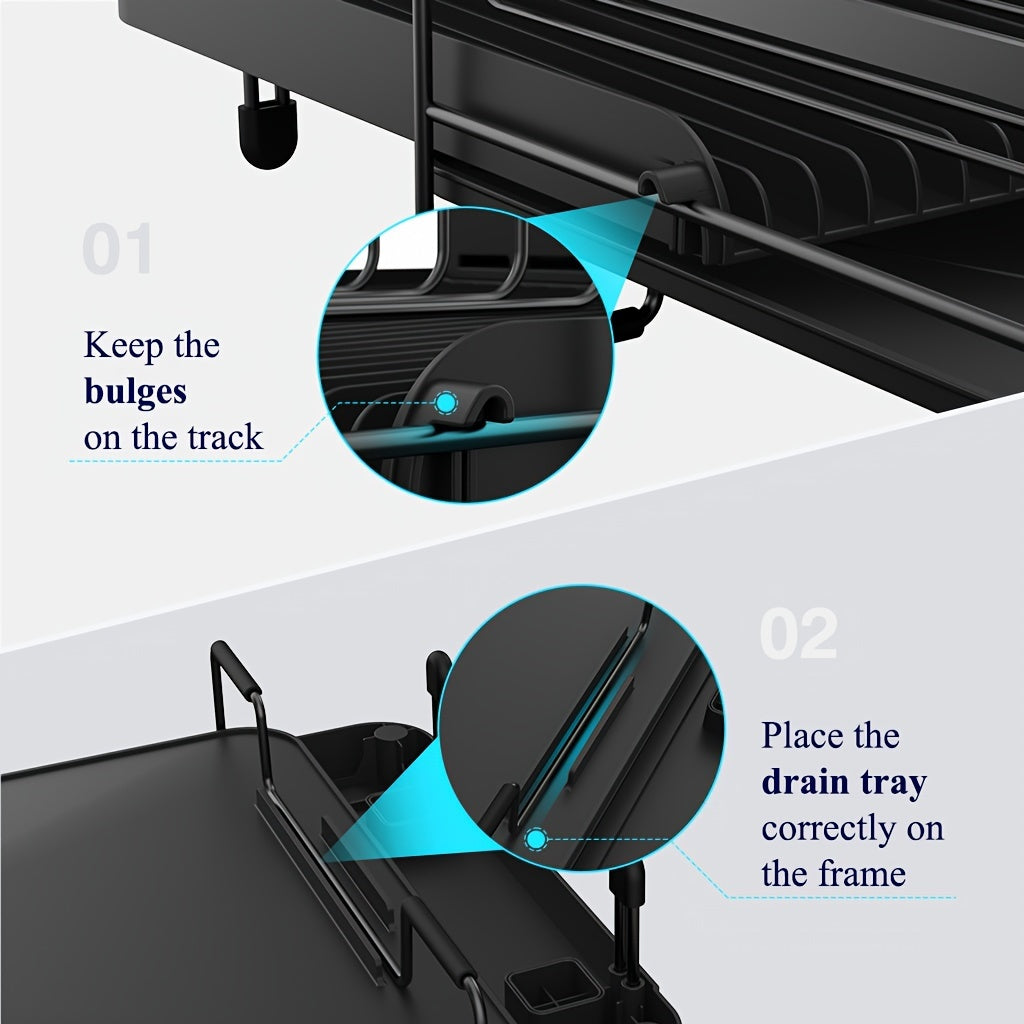 Large Anti-Rust Extendable Dish Drying Rack With Cutlery Holders, Multifunctional Dish Rack And Drainboard Set