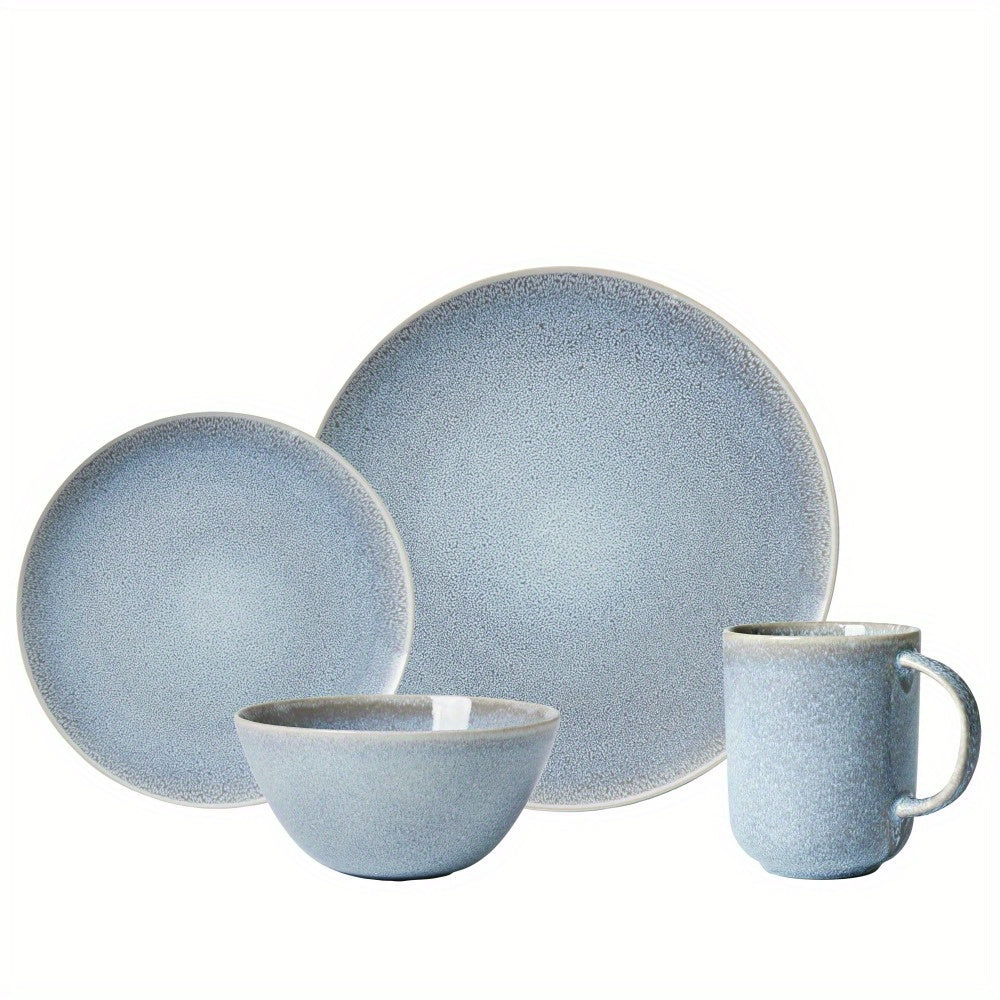 16pcs blue pottery tableware set, round design, durable and beautiful, suitable for daily use