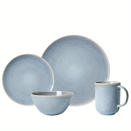 16pcs blue pottery tableware set, round design, durable and beautiful, suitable for daily use