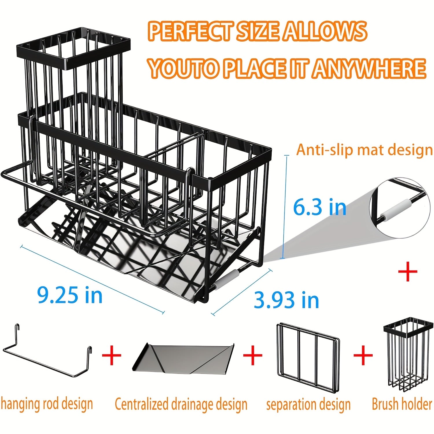 1pc 304 Stainless Steel Black Kitchen Sink Drainer Rack, Kitchen Sink Sponge Rack
