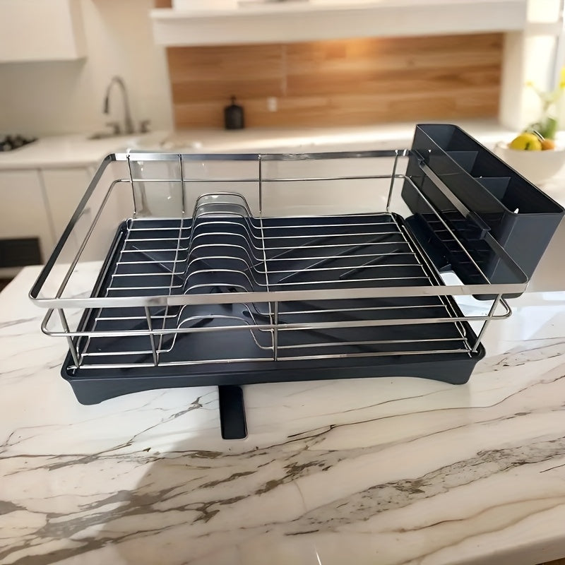 1P Dish Rack, 304 Stainless Steel Dish Drying Rack - with Automatic Drainage Board And Utensil Storage Box